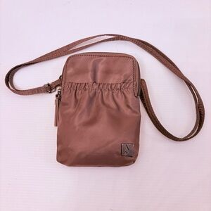 Brown Nylon Crossbody Phone Bag with Card Slots